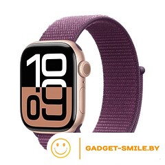 Apple Watch Series 10 GPS 46mm Rose Gold Aluminum Case with Plum Sport Loop (MWWV3)