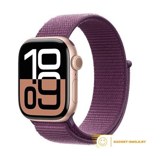 Apple Watch Series 10 GPS 46mm Rose Gold Aluminum Case with Plum Sport Loop (MWWV3)