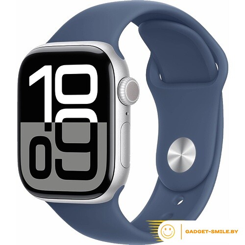 Apple Watch Series 10 GPS 46mm Silver Aluminum Case with Denim Sport Band - M/L (MWWM3)