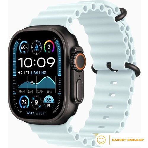 Apple Watch Ultra 2 2024 GPS + Cellular 49mm Black Titanium Case with Ice Blue Ocean Band (MYP83)