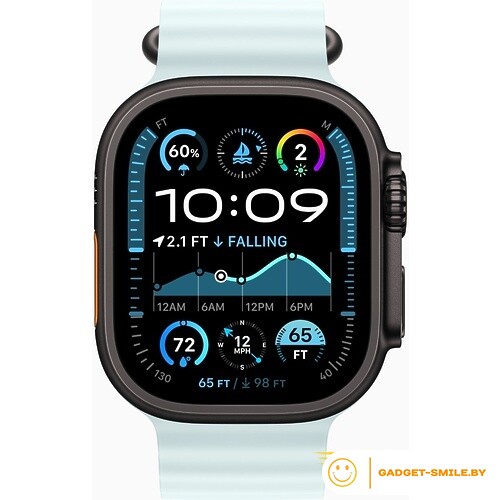 Apple Watch Ultra 2 2024 GPS + Cellular 49mm Black Titanium Case with Ice Blue Ocean Band (MYP83)