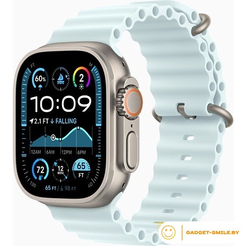 Apple Watch Ultra 2 2024 GPS + Cellular 49mm Natural Titanium Case with Ice Blue Ocean Band (MXTF3)